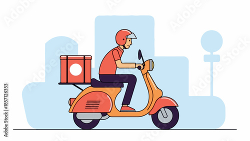 Dynamic courier on a motor scooter, providing express delivery services for packages and goods in a bustling urban setting, ensuring swift and convenient transport for modern needs