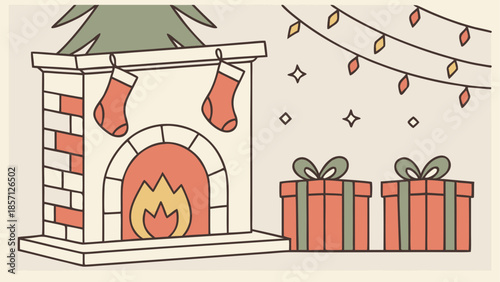 Cozy fireplace with christmas decorations