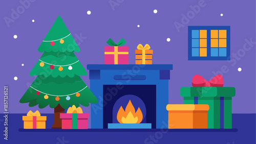 Cozy christmas night by the fireplace