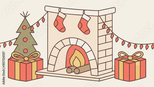 Cozy christmas fireplace with decorations