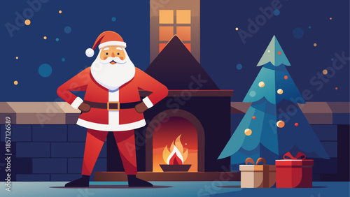 Santa claus standing by a cozy fireplace
