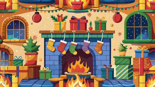 Cozy christmas living room with fireplace