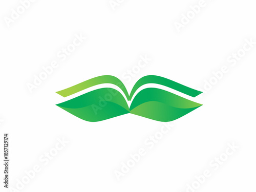 Green leaf and open book logo symbol for nature education or eco-friendly knowledge.