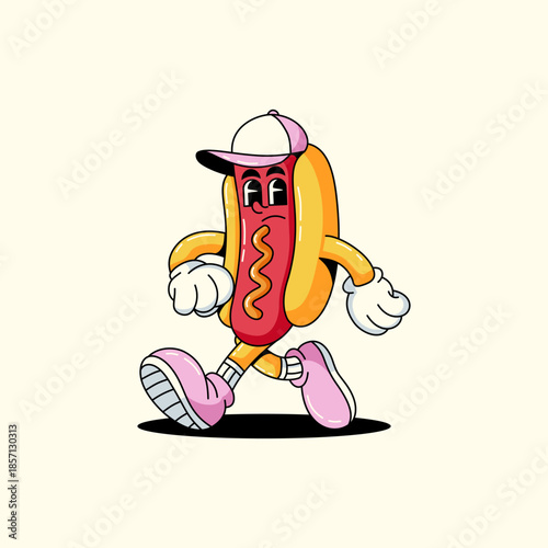 Cartoon Retro hotdog Vector illustration hand drawn