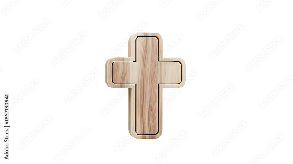 Obraz premium 3D Wooden Christian Cross on transparent background