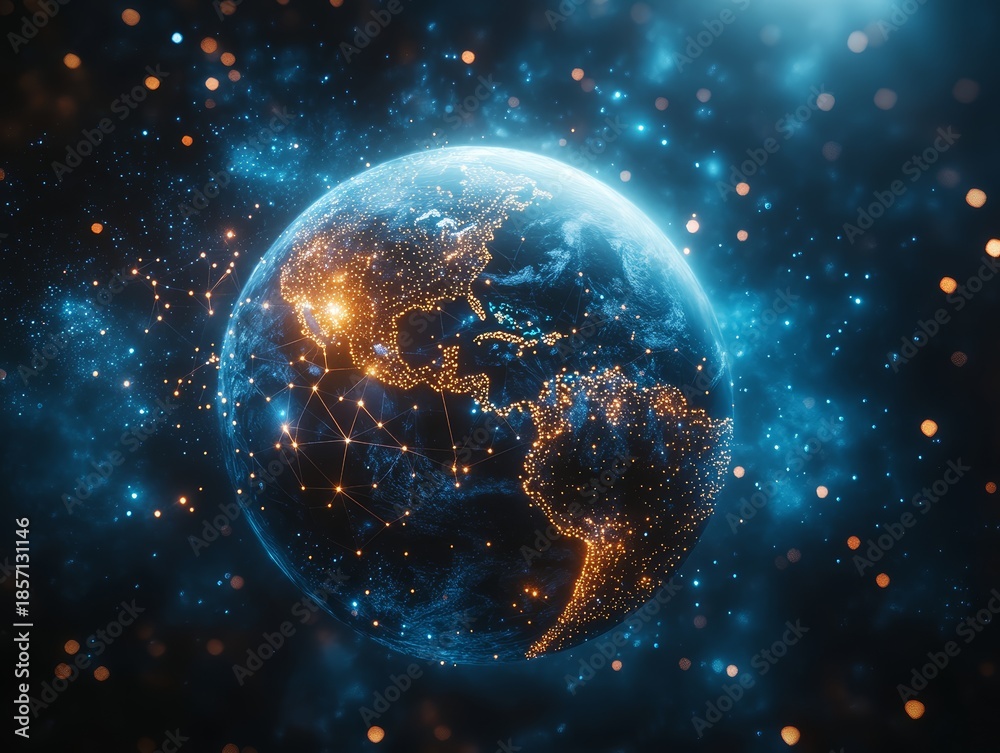 Obraz premium Global Network Digital World Earth Connection Technology Background