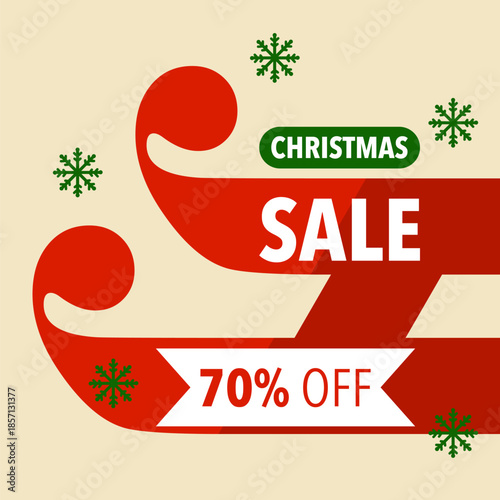 Christmas sale banner with 70% off discount on a festive background with decorative elements