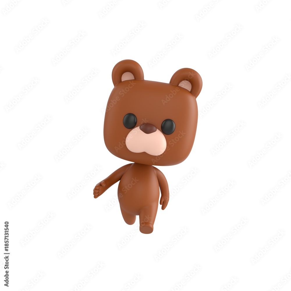 Fototapeta premium Cute 3D render Little Bear character walking calmly toward the camera, relaxed and friendly stride, isolated on white background.