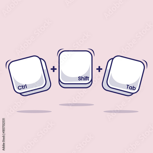 Computer keyboard combination shortcut Ctrl plus shift and Tab icon, button, symbol for fast typing technology innovation on computer