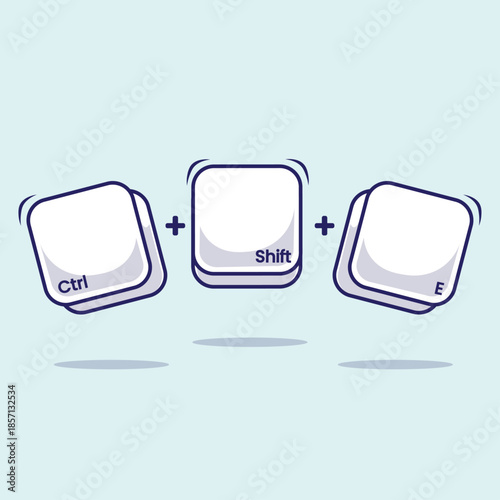 Computer Hotkeys combination Ctrl plus Shift and E icon, sign, symbol illustration for technology innovation on computer typing