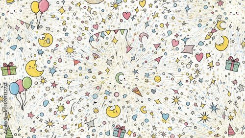 Colorful summer floral vector illustration featuring a seamless pattern with flowers and butterflies in a fun cartoon design for baby wallpaper or birthday card nature textures