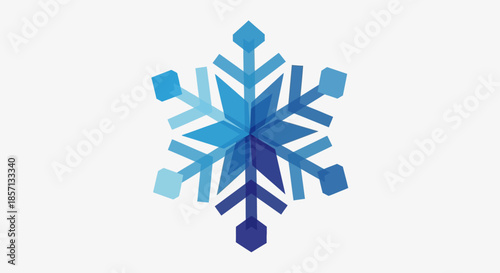 Stylized geometric snowflake design with varying shades of blue for winter themes