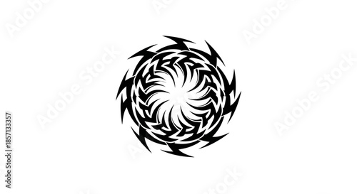 Abstract black and white swirling geometric pattern with dynamic motion