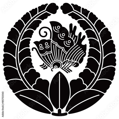 家紋です。上り藤に揚羽蝶といいます。