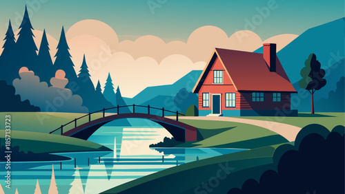 Serene cottage by the river