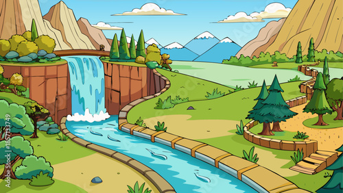 Scenic mountain waterfall landscape