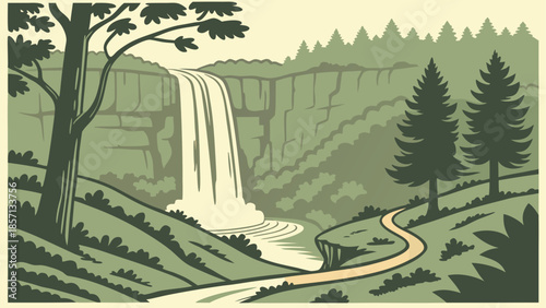 Serene forest waterfall