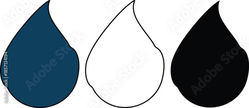 Vector illustration of Three Water Droplet Icons in Blue White and Black Set hand  made
