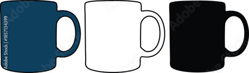 Vector illustration of Three Colorful Coffee Mugs Standing Side by Side Vector hand  made