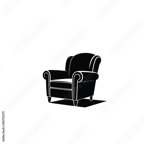 A minimalist depiction of a black armchair on a white background