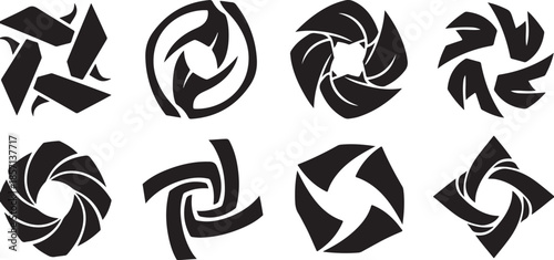 Collection of abstract black and white camera shutter icons