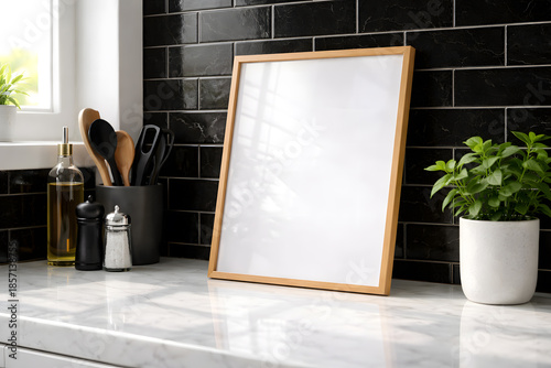 Minimal frame mockup in modern interior with blank wall art	