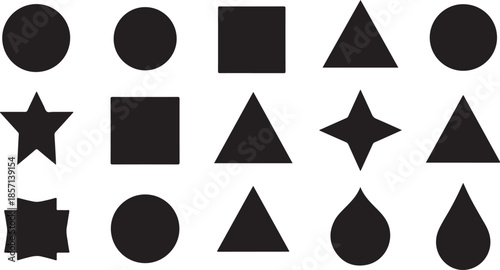 Collection of assorted black geometric and abstract shapes displayed neatly