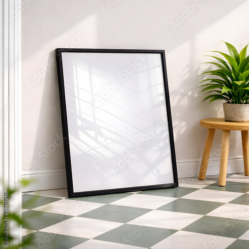 Minimal frame mockup in modern interior with blank wall art	