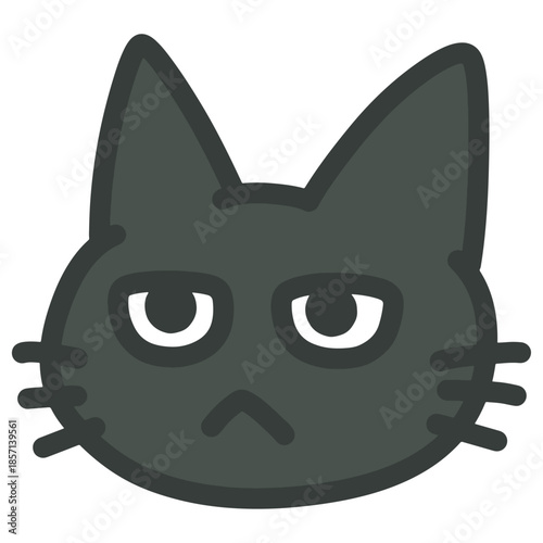 じっと見つめる黒猫のイラスト。ジト目で疑問や不満を感じる猫の表情