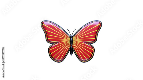 3D Red and yellow striped butterfly illustration on transparent background