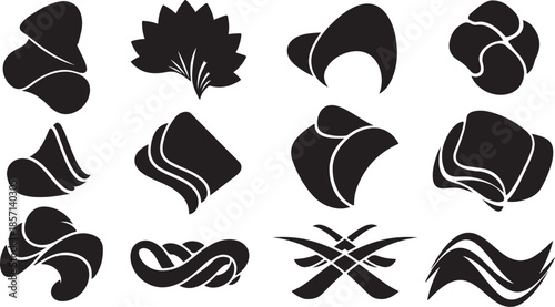 Collection of twelve abstract black shapes perfect for snack food design