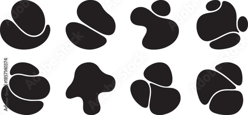 Set of eight abstract black organic shapes for modern design backgrounds