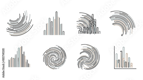 Abstract geometric shapes with dynamic lines and swirling patterns.