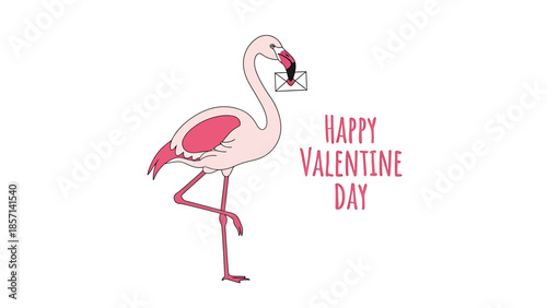 Flamingo holding Valentine's Day card with love letter