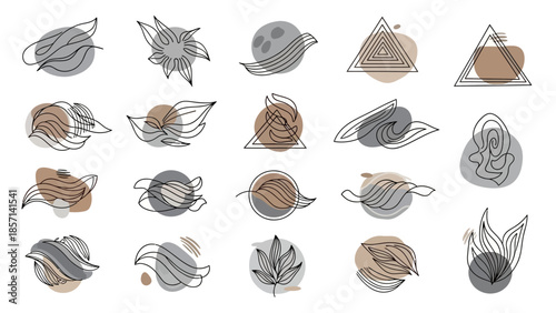 Abstract Organic Shapes with Watercolor Washes and Line Art Elements.