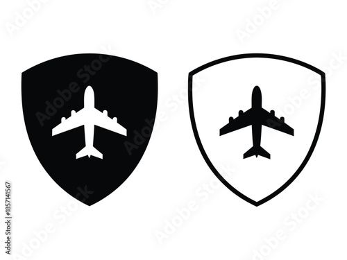Airplane Shield Security Icon Set – Aviation Safety and Travel Protection Symbol