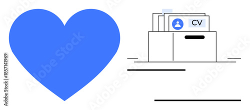 Candidate selection. Blue CV document in folder with heart symbol recruitment, HR processes, and nurturing employee relationships. Ideal for hiring, HR, and job applications. Related to work, team
