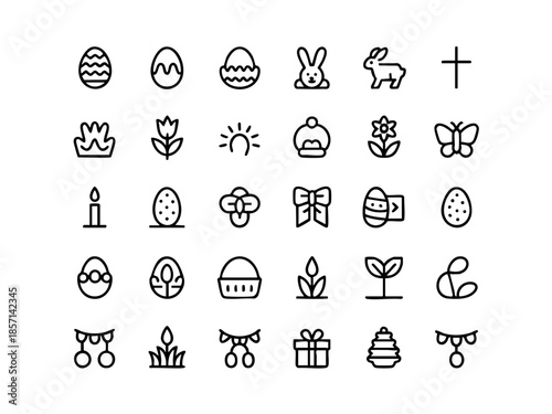 Easter Christian Icons – Resurrection, Cross, and Holy Celebration Line Illustration