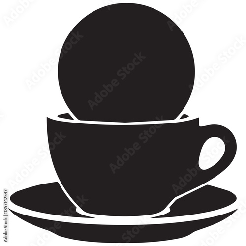 Simple black silhouette of a teacup with a sphere