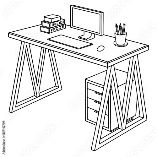 Modern home office setup with computer and storage