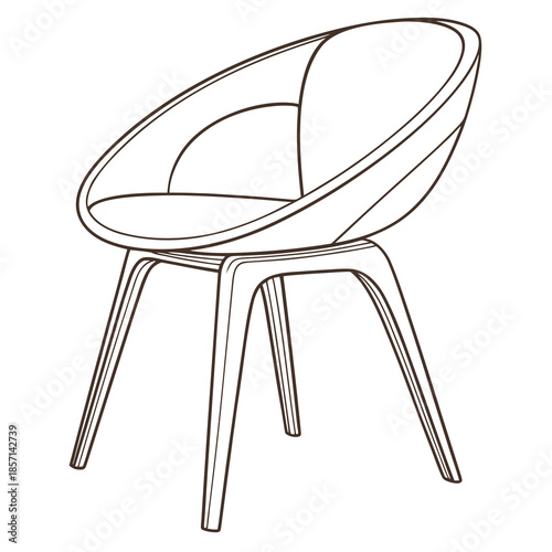 Modern oval armchair with four legs