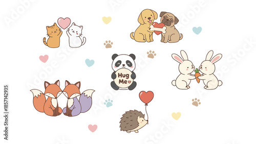 Cute animals sharing love and friendship in playful scenes