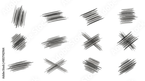 Collection of hand-drawn pencil scribbles and crosshatch textures.