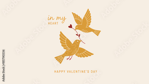 Lovely doves with heart on Valentine's Day