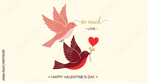 Lovely birds exchanging heart on Valentine's Day with love