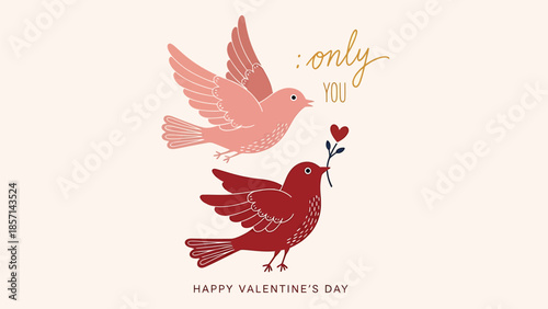 Lovely birds celebrate Valentine's Day with heart