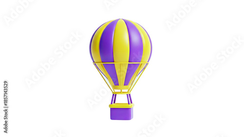 3D Purple and Yellow Striped Hot Air Balloon on transparent background
