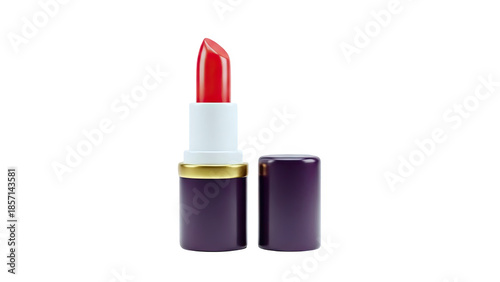 3D Red Lipstick with Purple Cap Isolated on transparent background