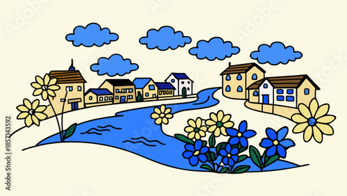 Peaceful riverside village