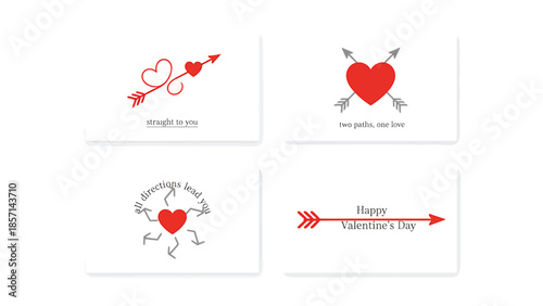 Valentine's Day greeting cards with heart and arrow designs